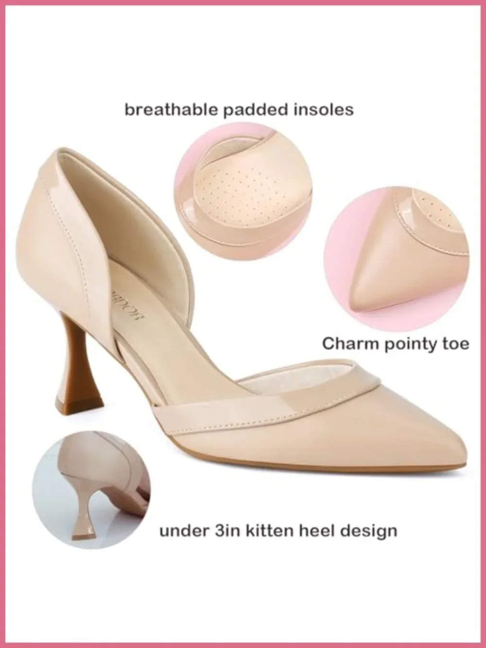 Women's Pointed Toe Kitten Heel Pumps Comfortable Wedding Work Dress Shoes